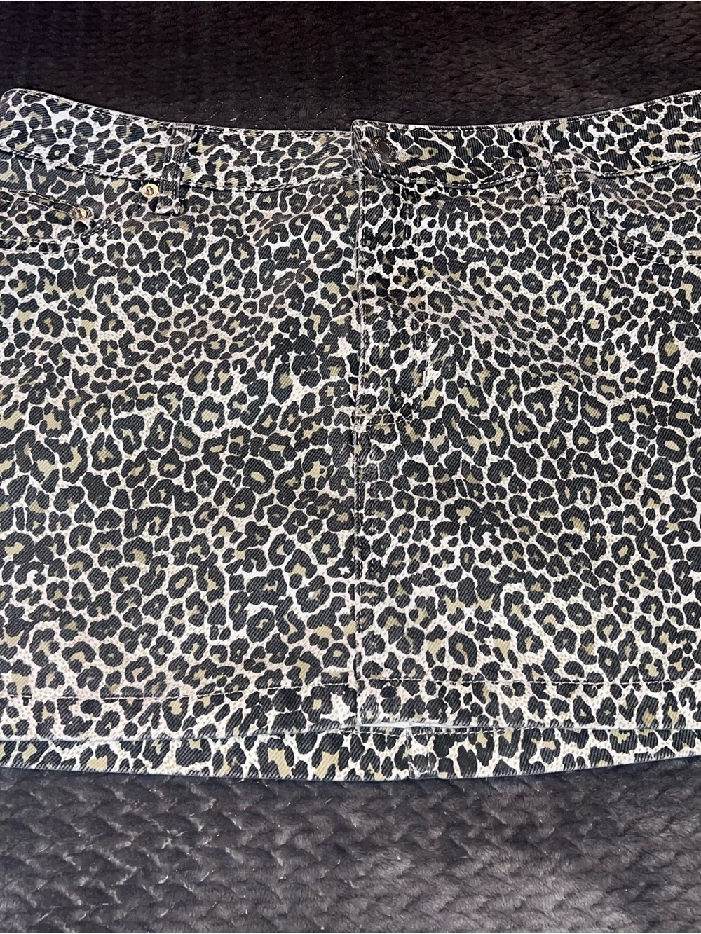 Topshop Leopard Denim Mini Skirt in Black & Cream - US 10